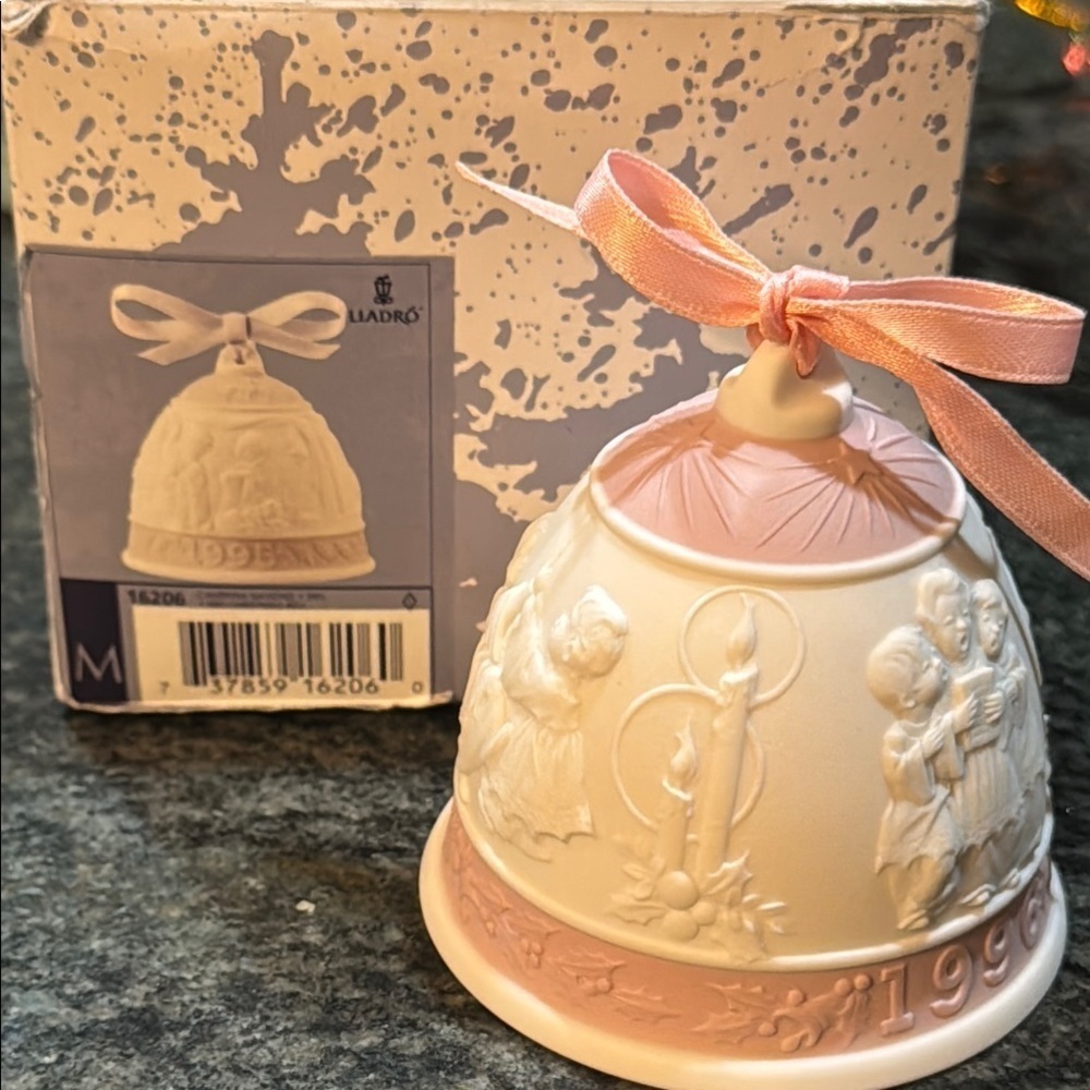 Lladró Pink and White Christmas 1996 Decorative Bell